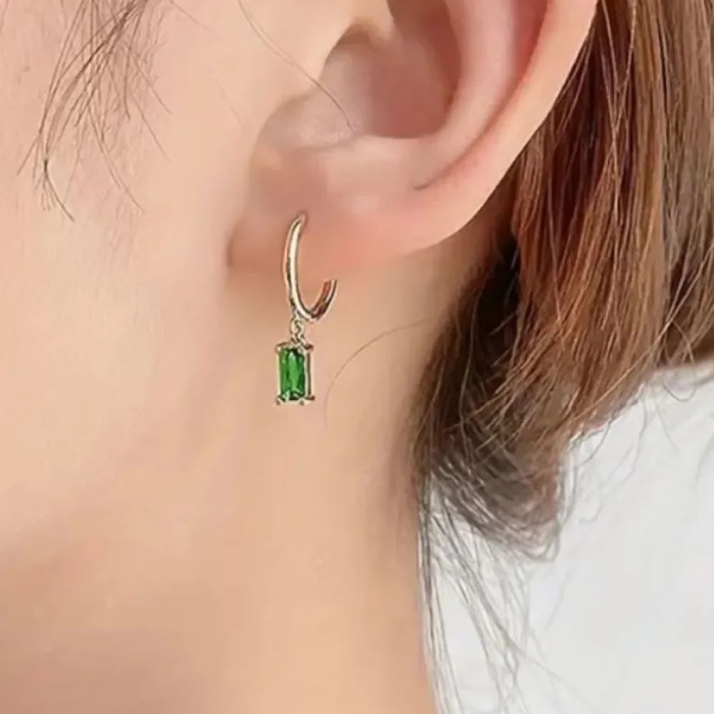 ✨ 🆕 ✨ Minimalist Elegant Emerald 18K Golden Plated Hoop Dangle Earrings✨